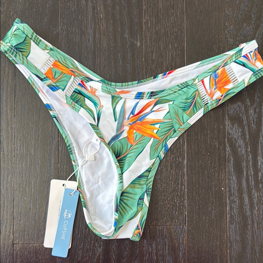 Cupshe Green and Orange Tropical Bikini Cheeky Cut